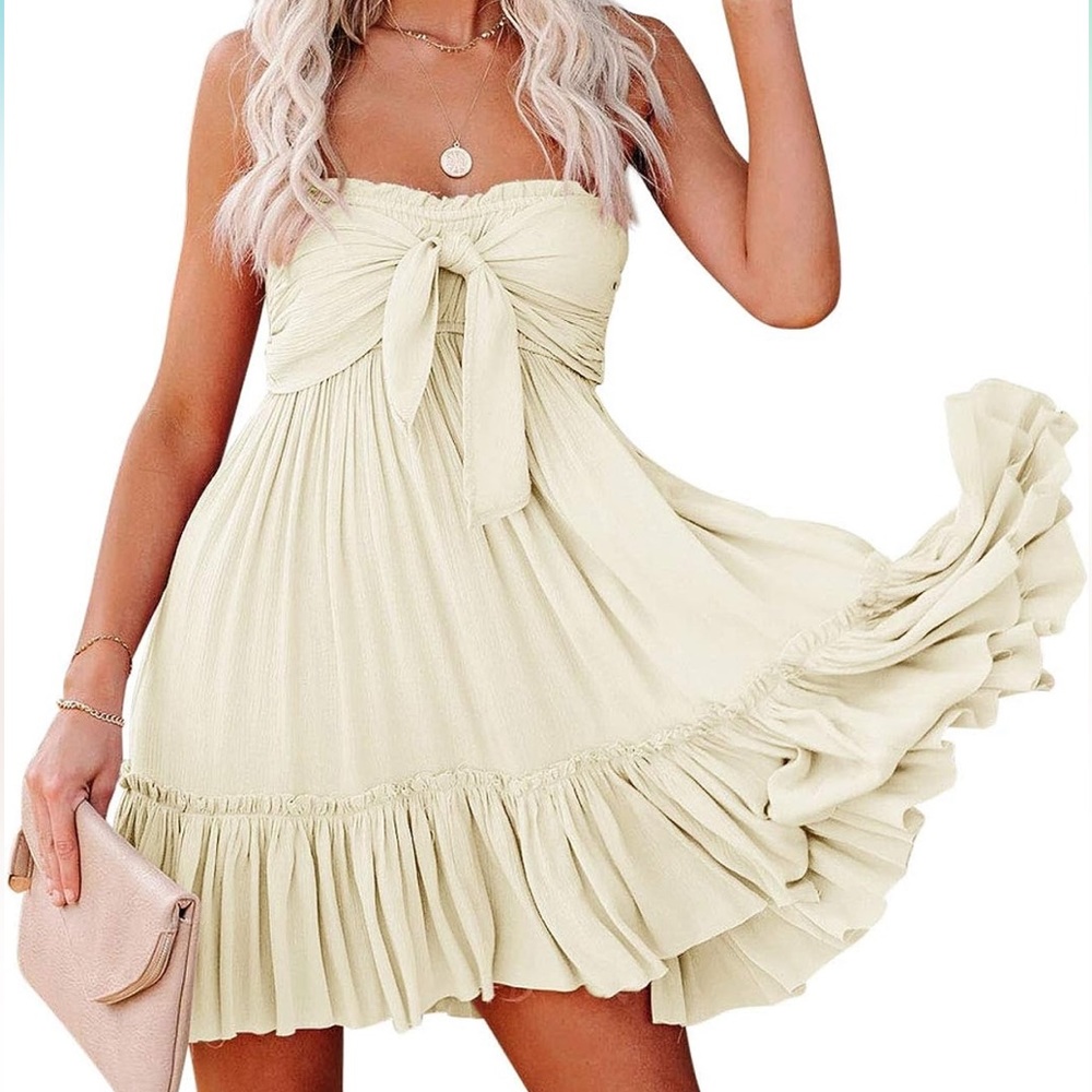 Vivimos Short cotton summer dress, sleeveless, with front bow tube dr…